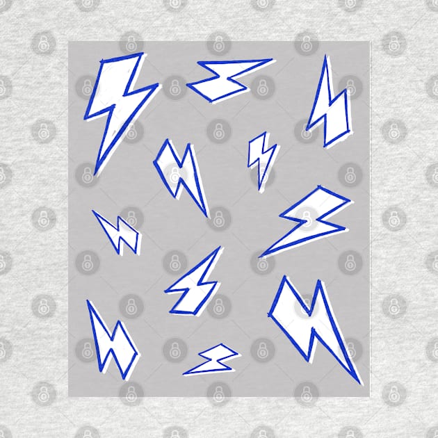 Sketchy Blue and White Lightning Bolts on Grey by OneThreeSix